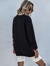 Perfee Leopard Contrast Long Sleeve Sweatshirt OutfitFlow